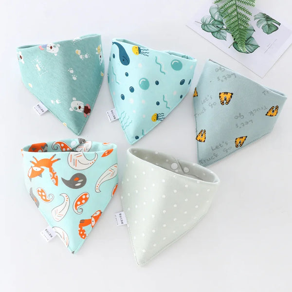 5pcs Baby Saliva Towel Triangle Scarf Bib Set made from pure cotton, waterproof, and absorbent for newborn boys and girls. Bandana-style baby bibs to keep your little one dry and stylish.