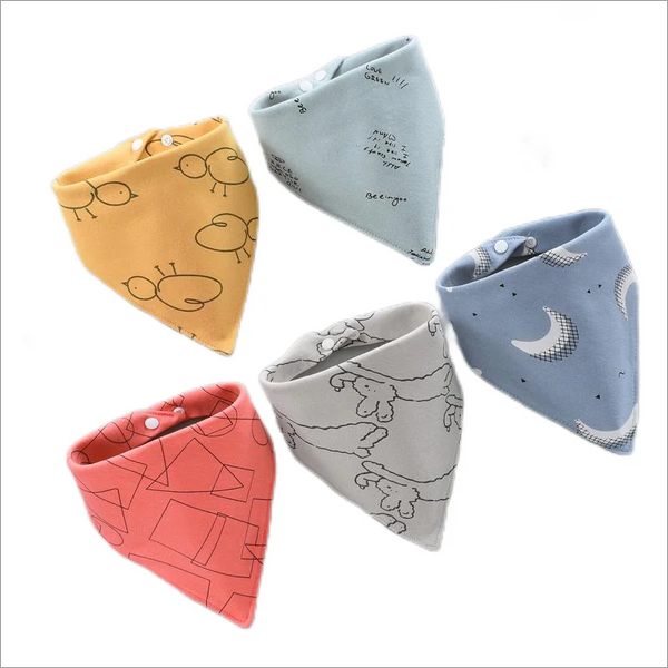 5pcs Baby Saliva Towel Triangle Scarf Bib Set made from pure cotton, waterproof, and absorbent for newborn boys and girls. Bandana-style baby bibs to keep your little one dry and stylish.
