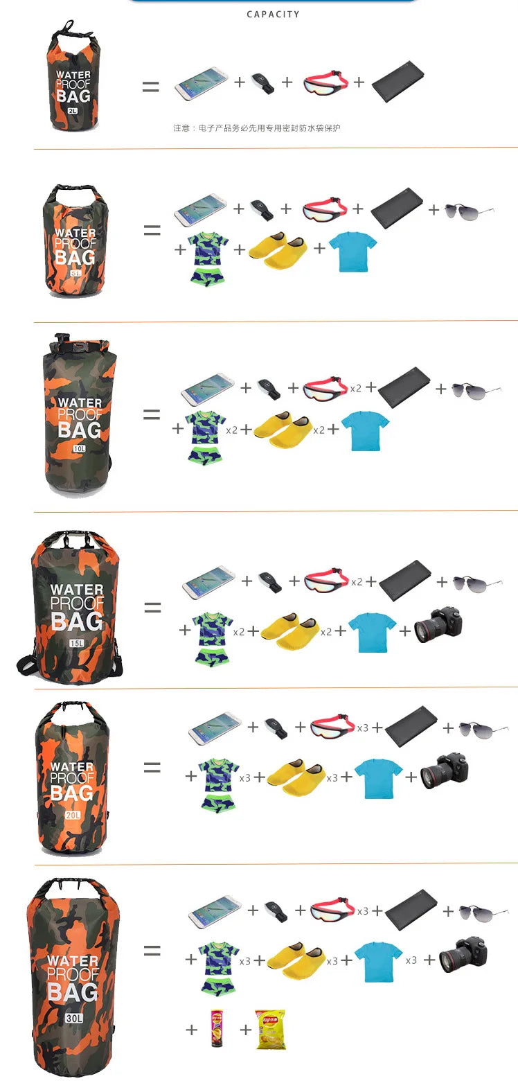30L Camouflage Waterproof Dry Bag 🌊 | PVC-Coated Sack for Rafting, Trekking & Diving Adventures