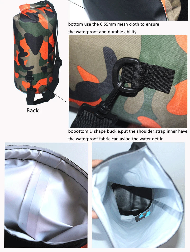 30L Camouflage Waterproof Dry Bag 🌊 | PVC-Coated Sack for Rafting, Trekking & Diving Adventures