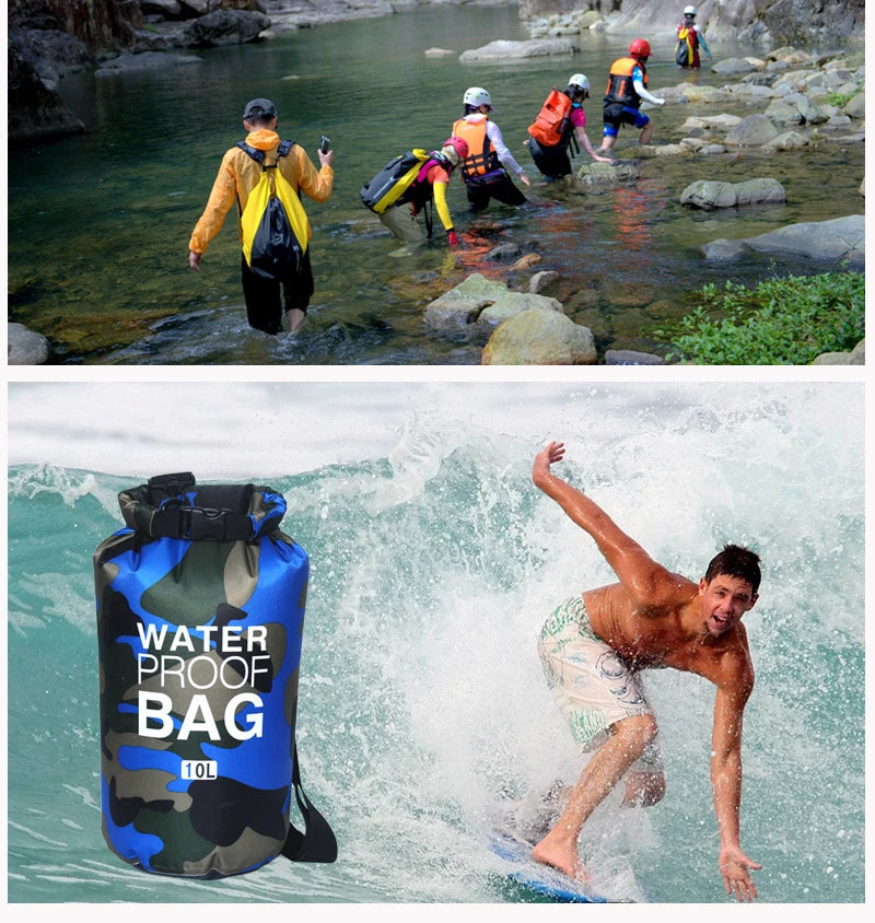 30L Camouflage Waterproof Dry Bag 🌊 | PVC-Coated Sack for Rafting, Trekking & Diving Adventures