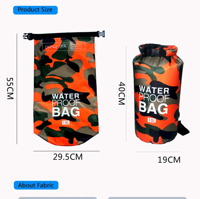 30L Camouflage Waterproof Dry Bag 🌊 | PVC-Coated Sack for Rafting, Trekking & Diving Adventures