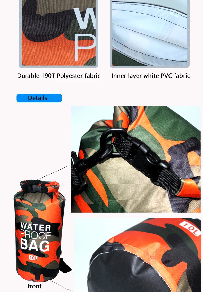 30L Camouflage Waterproof Dry Bag 🌊 | PVC-Coated Sack for Rafting, Trekking & Diving Adventures