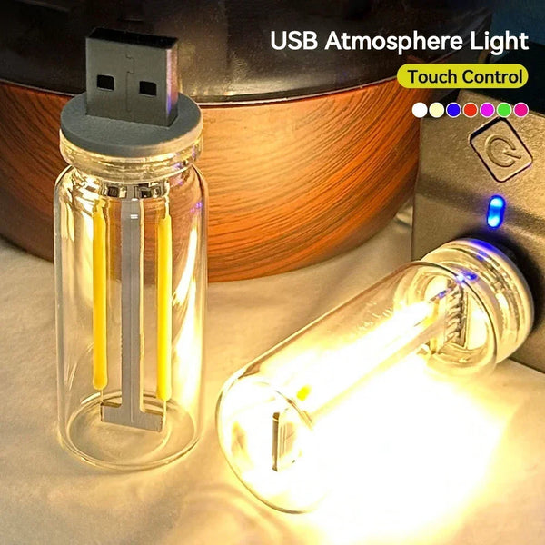 USB Night Light | Touch Dimmable LED Filament Lamp | Portable Lighting for Car & Bedroom 🚗💡✨