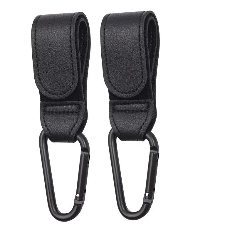 2Pcs Premium Leather Stroller Hooks – Adjustable PU Pram Clips for Diaper Bags & Baby Travel Essentials 👶👜