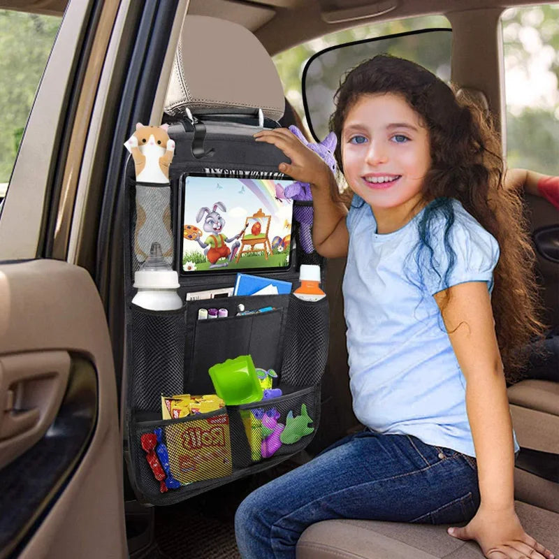 🚗 Car Backseat Organizer with Touchscreen Tablet Holder – Multi-Pocket Storage & Seat Protector