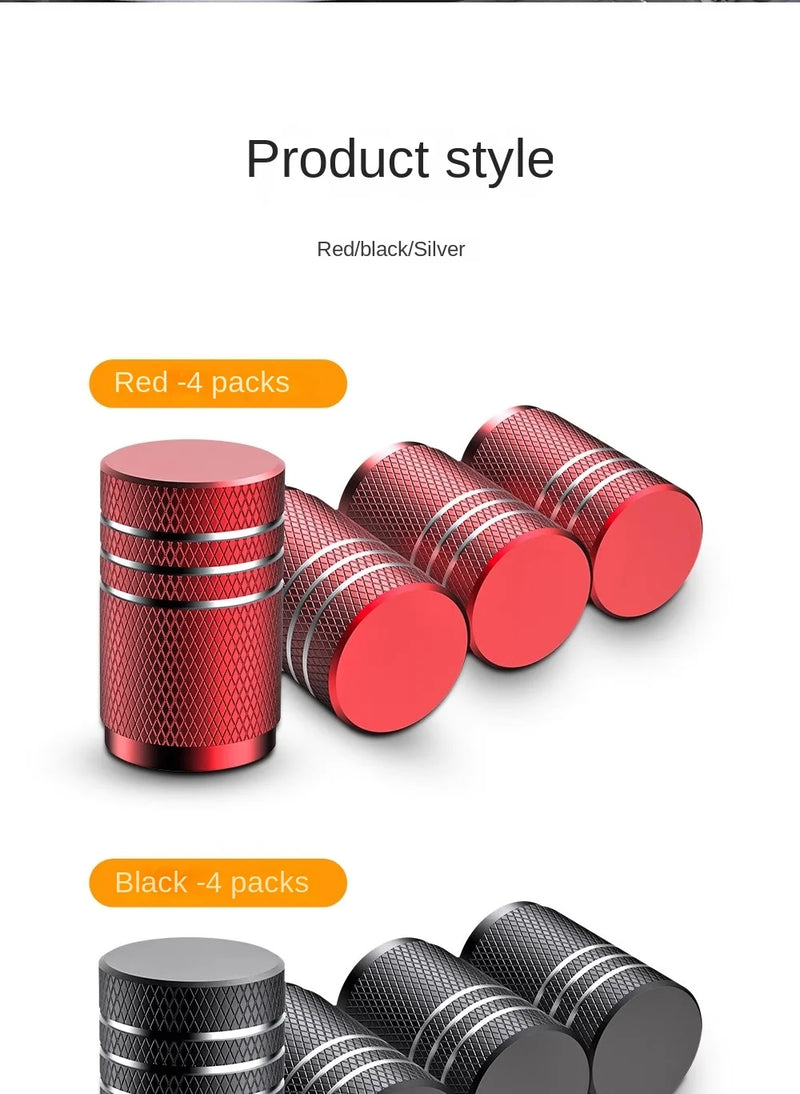 4Pcs Aluminum Tire Valve Stem Caps – Universal Knurled Design for Car & Motorcycle Wheels, Dustproof & Leakproof