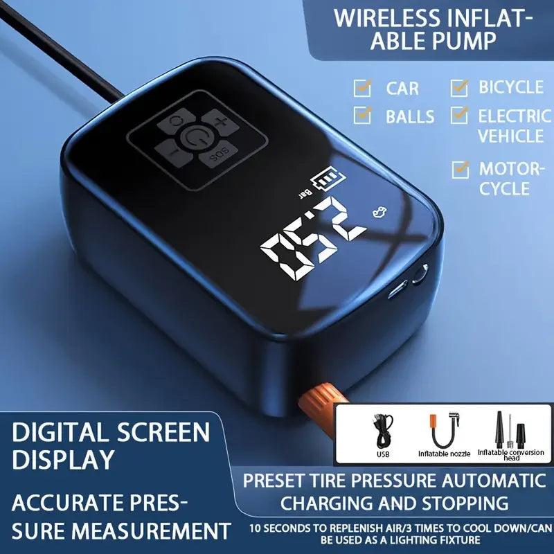 Wireless Car Air Compressor Tire Inflator Pump for Car, Motorcycle, Bicycle & Boat 🚗🏍️🚴‍♂️