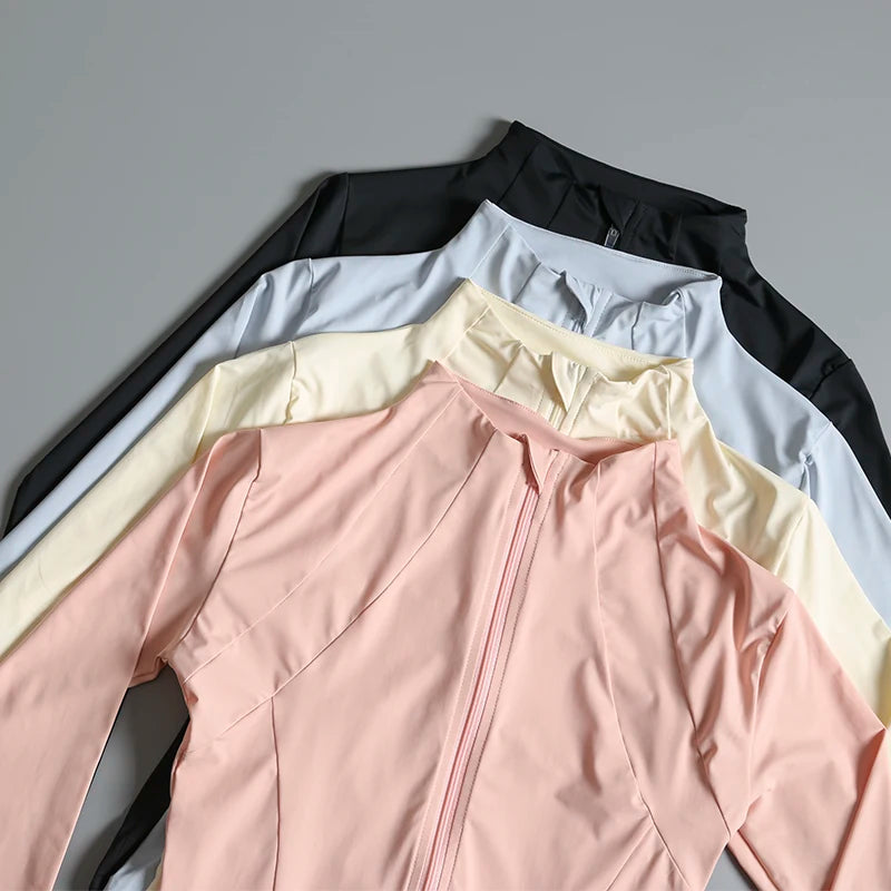 Women's Yoga Jacket – Stand Collar, Long Sleeve, High Stretch Workout Top 🧘‍♀️💪