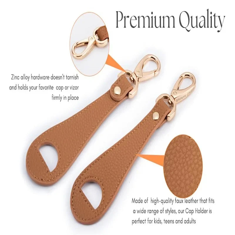 Travel Leather Hat Clip - Golf & Baseball Cap Strap, Hands-Free Glove & Towel Storage Clip