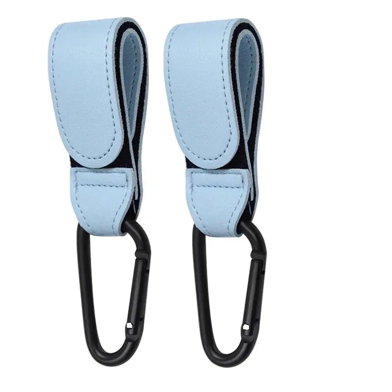 2Pcs Premium Leather Stroller Hooks – Adjustable PU Pram Clips for Diaper Bags & Baby Travel Essentials 👶👜