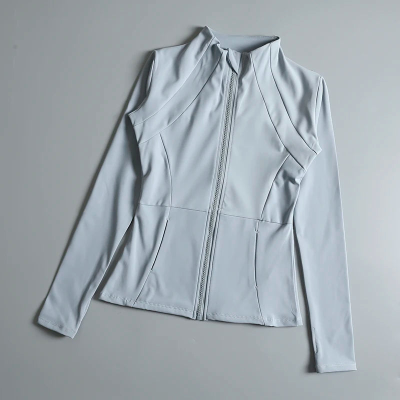 Women's Yoga Jacket – Stand Collar, Long Sleeve, High Stretch Workout Top 🧘‍♀️💪