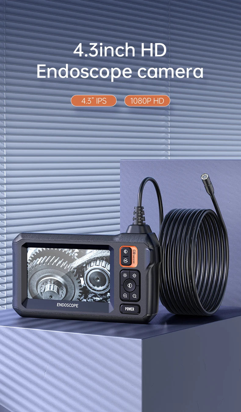 Industrial Endoscope Camera 8mm 1080P HD with 4.3" IPS Screen & 8 LED Lights – Waterproof Pipe Inspection Camera for Car Repair, Plumbing, and Borescope