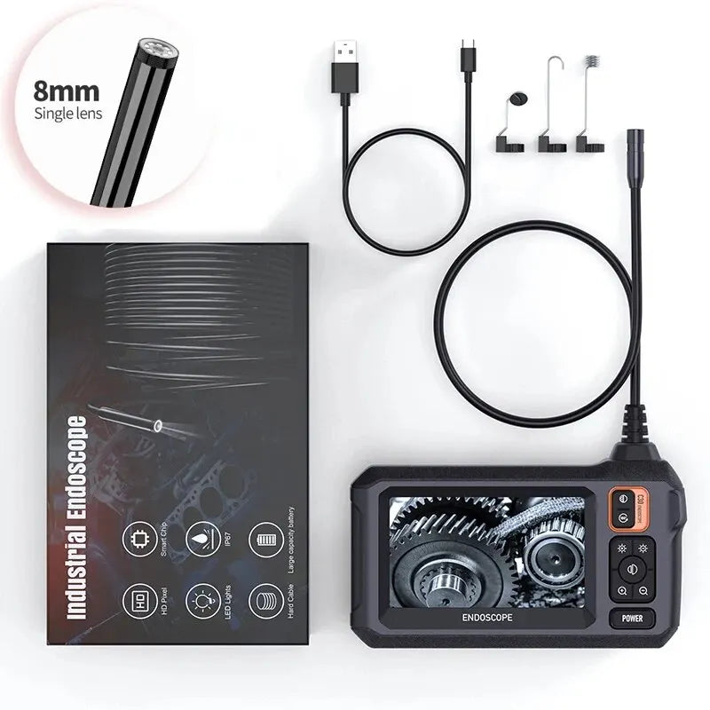 Industrial Endoscope Camera 8mm 1080P HD with 4.3" IPS Screen & 8 LED Lights – Waterproof Pipe Inspection Camera for Car Repair, Plumbing, and Borescope