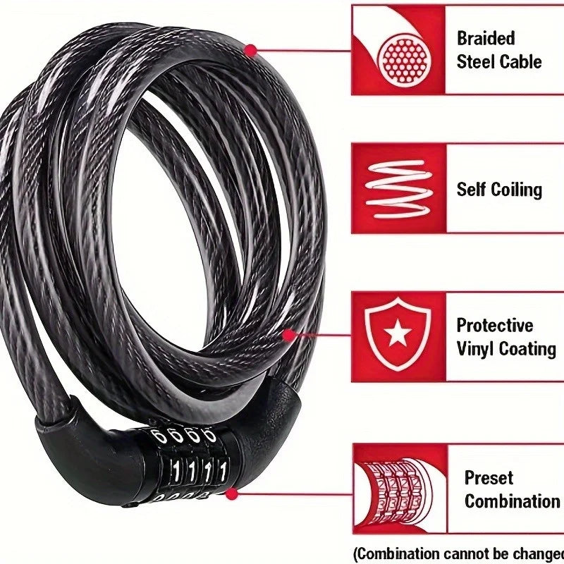 FortiLock™ Anti-Theft Bike Lock – Heavy-Duty Steel Cable, Drill-Resistant & Scratch-Proof