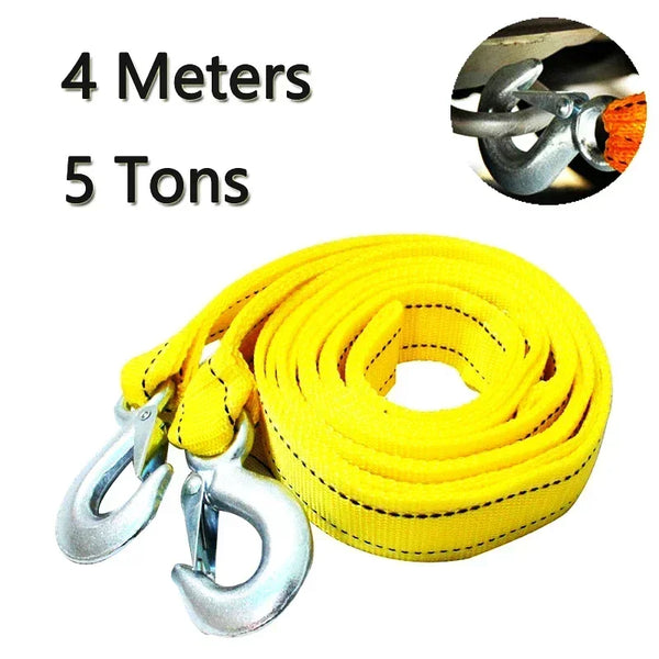 🚗 Heavy Duty 4M Car Tow Rope – 5 Ton Recovery Strap with Steel Hooks