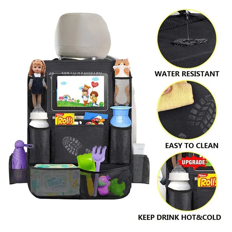 🚗 Car Backseat Organizer with Touchscreen Tablet Holder – Multi-Pocket Storage & Seat Protector