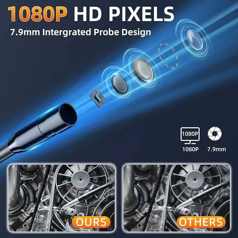 Industrial Endoscope Camera 8mm 1080P HD with 4.3" IPS Screen & 8 LED Lights – Waterproof Pipe Inspection Camera for Car Repair, Plumbing, and Borescope