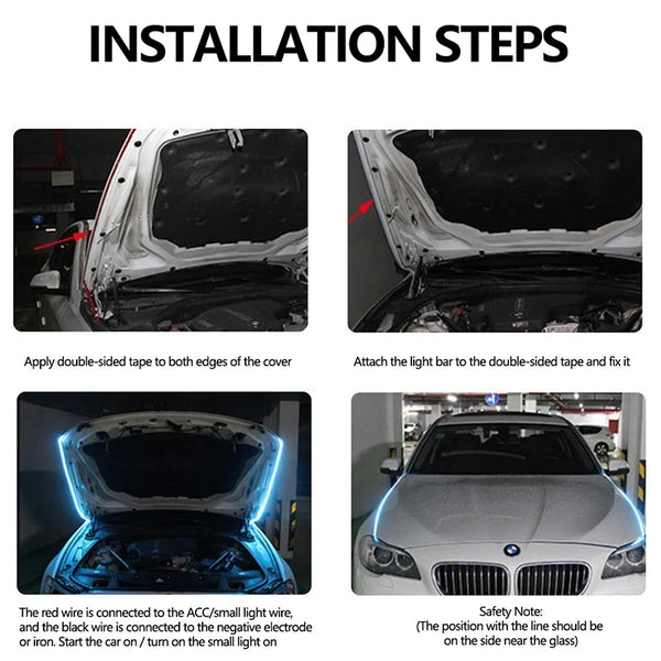 150cm LED DRL Scanning Car Hood Light Strip – 12V Decorative Ambient Engine Hood Lamp 🚗✨