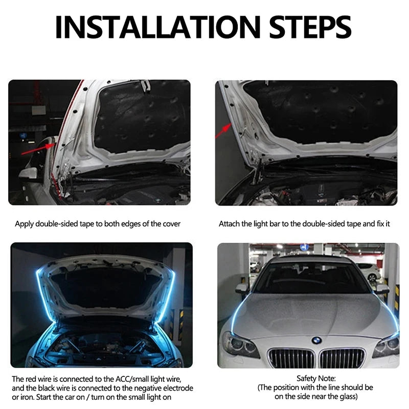 150cm LED DRL Scanning Car Hood Light Strip – 12V Decorative Ambient Engine Hood Lamp 🚗✨