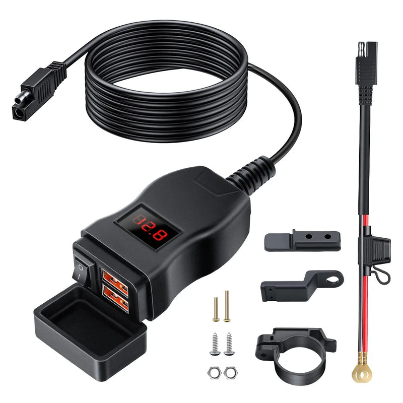 🔋 Extractme QC3.0 Motorcycle USB Charger – Waterproof 12V Handlebar Mount w/ Voltmeter ⚡