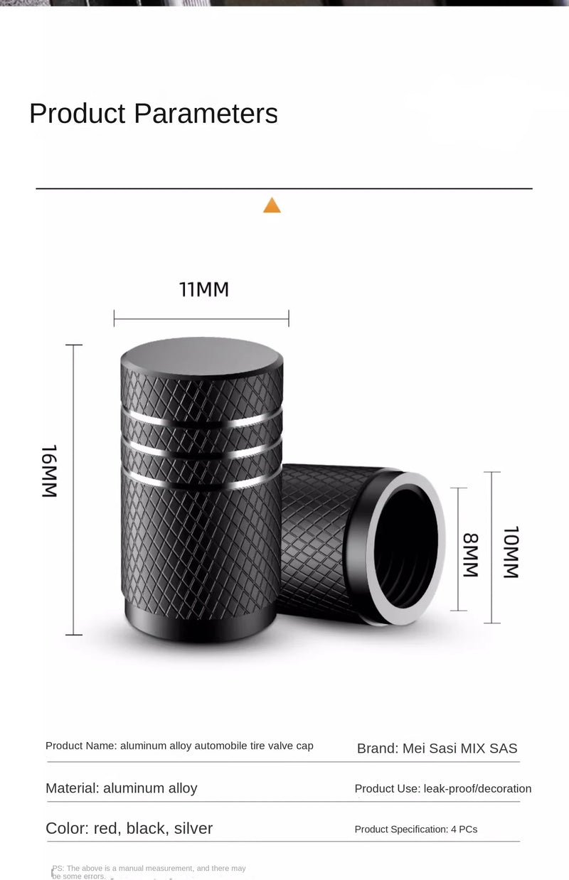 4Pcs Aluminum Tire Valve Stem Caps – Universal Knurled Design for Car & Motorcycle Wheels, Dustproof & Leakproof
