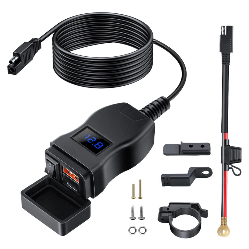 🔋 Extractme QC3.0 Motorcycle USB Charger – Waterproof 12V Handlebar Mount w/ Voltmeter ⚡