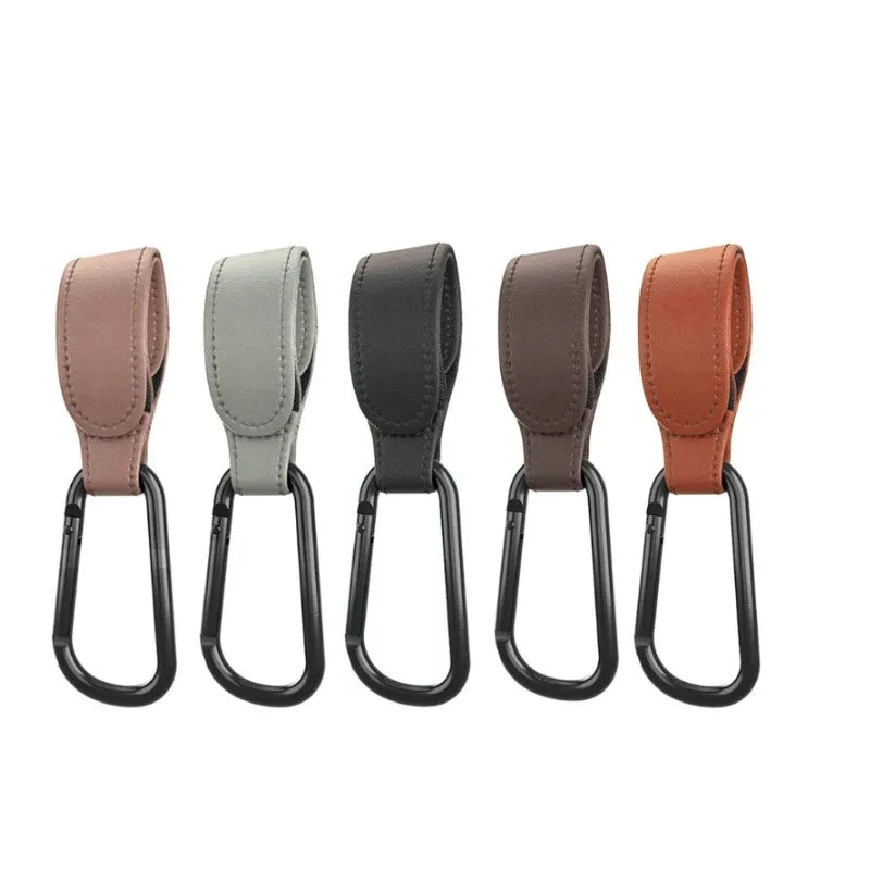 2Pcs Premium Leather Stroller Hooks – Adjustable PU Pram Clips for Diaper Bags & Baby Travel Essentials 👶👜