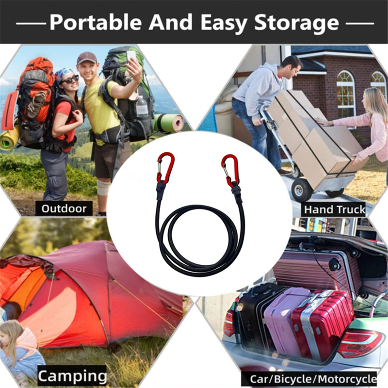 💪 Heavy Duty Bungee Cord with Carabiner Hooks – Elastic Tie Strap for Kayak 🚣‍♂️, Cycling 🚴, Luggage 🧳 & Camping 🏕️ Accessories