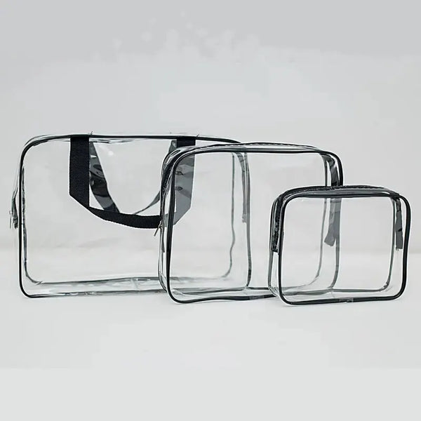 ✨ 3Pcs Clear Toiletry Bag Set – Travel Organizer Pouches for Makeup, Cosmetics & Stroller Storage | TSA-Approved