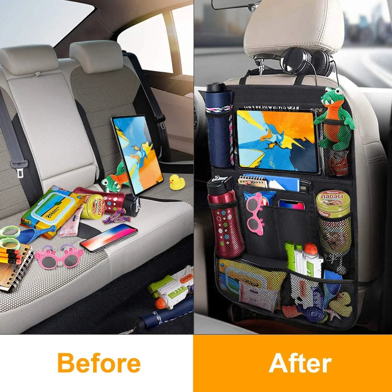 🚗 Car Backseat Organizer with Touchscreen Tablet Holder – Multi-Pocket Storage & Seat Protector