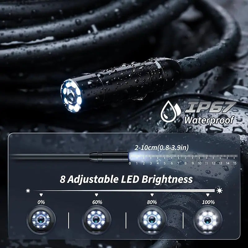 Industrial Endoscope Camera 8mm 1080P HD with 4.3" IPS Screen & 8 LED Lights – Waterproof Pipe Inspection Camera for Car Repair, Plumbing, and Borescope