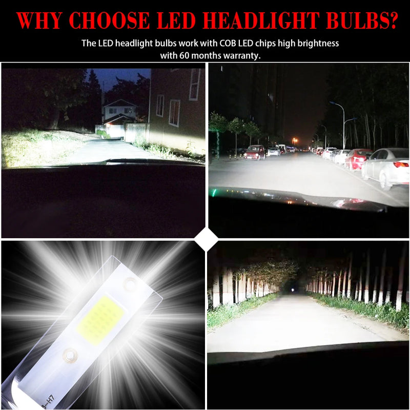 2PCS 20000LM LED Car Headlight Bulbs – H4 H7 H1 H8 H11 9005 9006 9004 H3 H13 – 12V Super Bright Turbo LED Lights