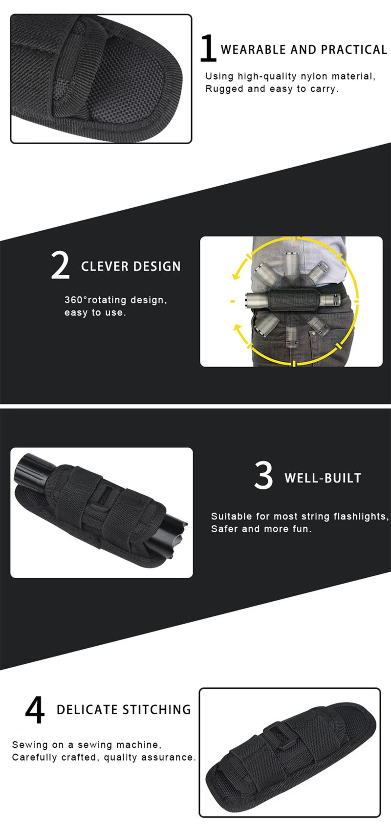 Tactical 360° Rotating Flashlight Holster – Durable Belt Torch Pouch for Hunting, Survival & Outdoor Gear