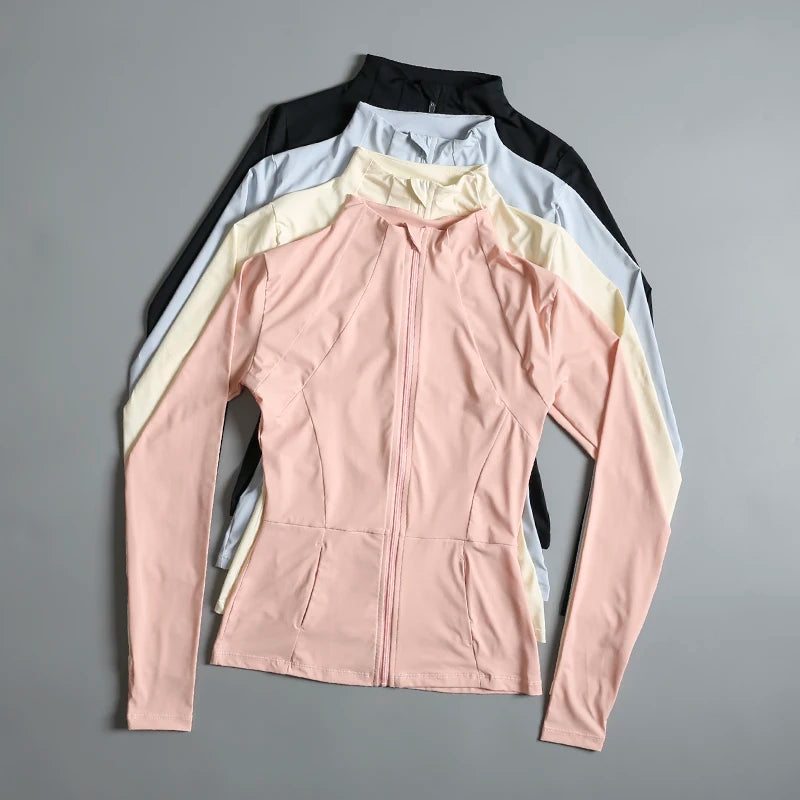 Women's Yoga Jacket – Stand Collar, Long Sleeve, High Stretch Workout Top 🧘‍♀️💪