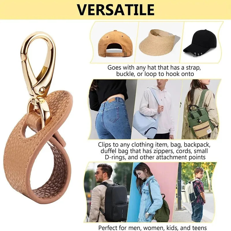 Travel Leather Hat Clip - Golf & Baseball Cap Strap, Hands-Free Glove & Towel Storage Clip