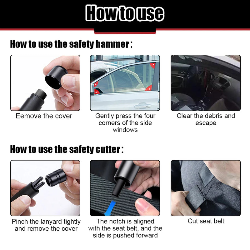 🚗 2-in-1 Car Safety Hammer | Emergency Glass Breaker & Seat Belt Cutter – High-Hardness Tungsten Steel Escape Tool