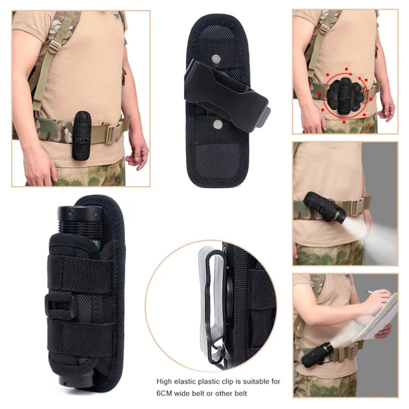 Tactical 360° Rotating Flashlight Holster – Durable Belt Torch Pouch for Hunting, Survival & Outdoor Gear