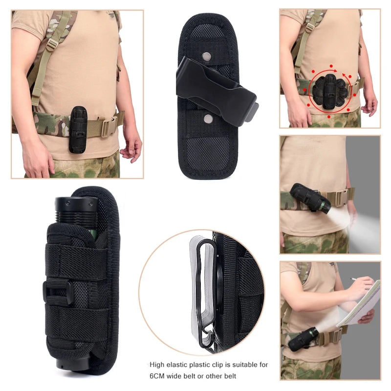 Tactical 360° Rotating Flashlight Holster – Durable Belt Torch Pouch for Hunting, Survival & Outdoor Gear