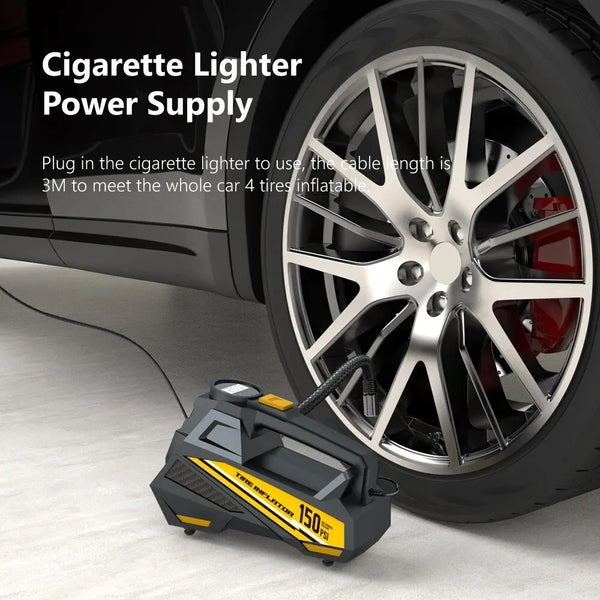 Upgraded 12V 150PSI Corded Portable Car Air Pump with LED Light – Electric Tire Inflator for Car, Motorcycle, Bike & Ball