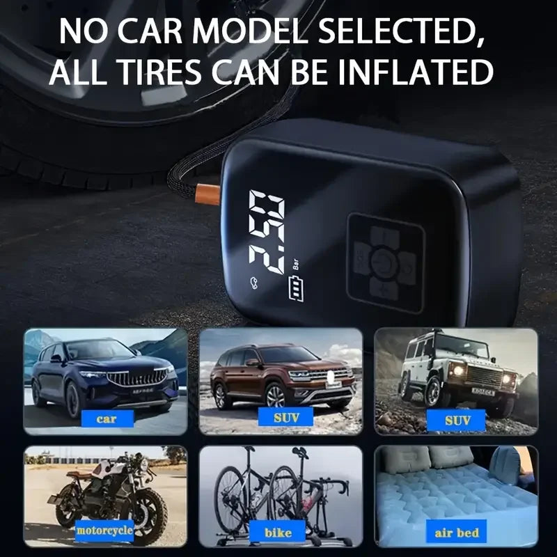 Wireless Car Air Compressor Tire Inflator Pump for Car, Motorcycle, Bicycle & Boat 🚗🏍️🚴‍♂️