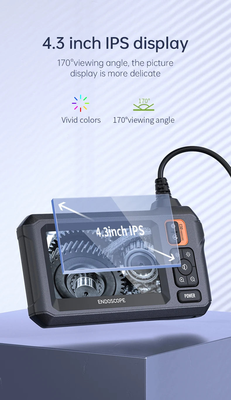 Industrial Endoscope Camera 8mm 1080P HD with 4.3" IPS Screen & 8 LED Lights – Waterproof Pipe Inspection Camera for Car Repair, Plumbing, and Borescope