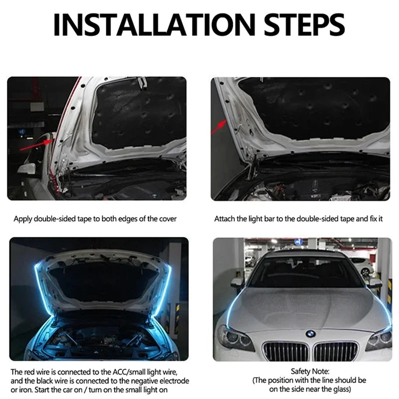 150cm LED DRL Scanning Car Hood Light Strip – 12V Decorative Ambient Engine Hood Lamp 🚗✨