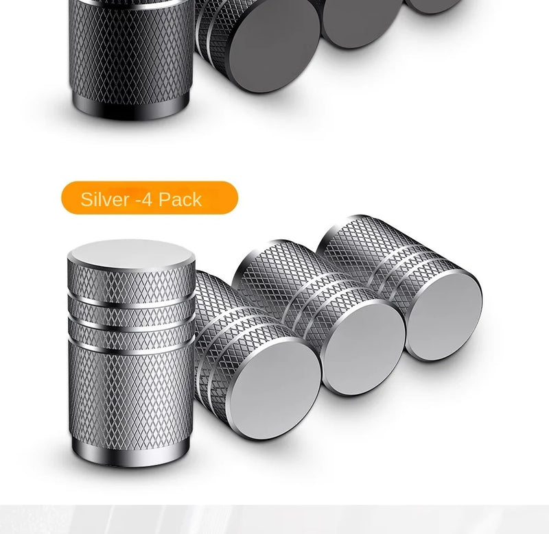 4Pcs Aluminum Tire Valve Stem Caps – Universal Knurled Design for Car & Motorcycle Wheels, Dustproof & Leakproof