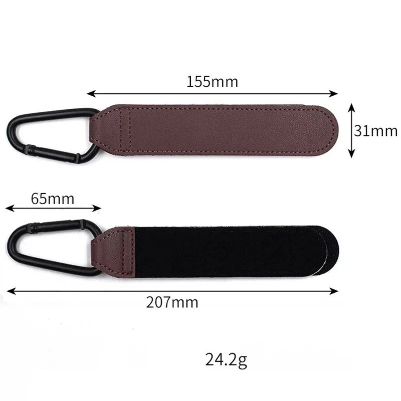 2Pcs Premium Leather Stroller Hooks – Adjustable PU Pram Clips for Diaper Bags & Baby Travel Essentials 👶👜