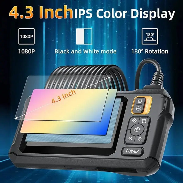 Industrial Endoscope Camera 8mm 1080P HD with 4.3" IPS Screen & 8 LED Lights – Waterproof Pipe Inspection Camera for Car Repair, Plumbing, and Borescope