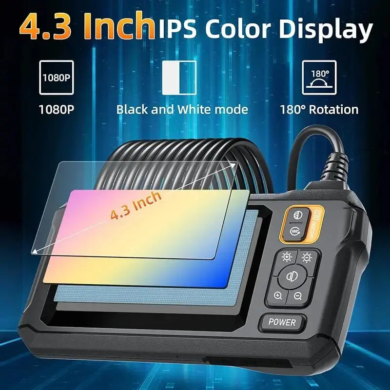 Industrial Endoscope Camera 8mm 1080P HD with 4.3" IPS Screen & 8 LED Lights – Waterproof Pipe Inspection Camera for Car Repair, Plumbing, and Borescope