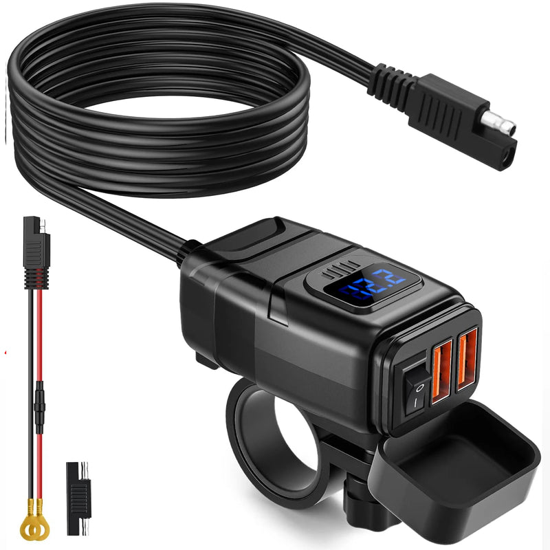 🔋 Extractme QC3.0 Motorcycle USB Charger – Waterproof 12V Handlebar Mount w/ Voltmeter ⚡