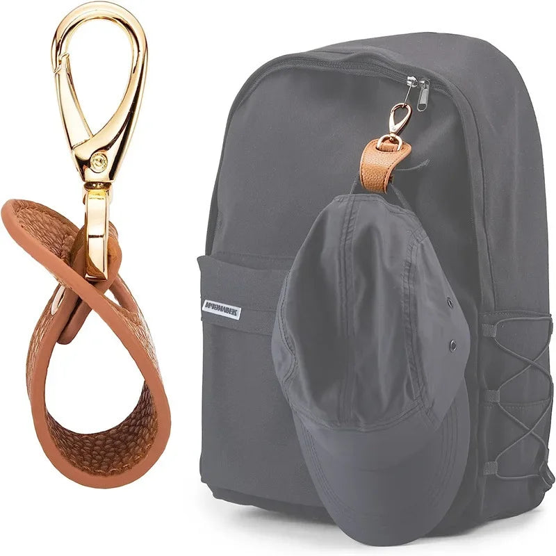 Travel Leather Hat Clip - Golf & Baseball Cap Strap, Hands-Free Glove & Towel Storage Clip