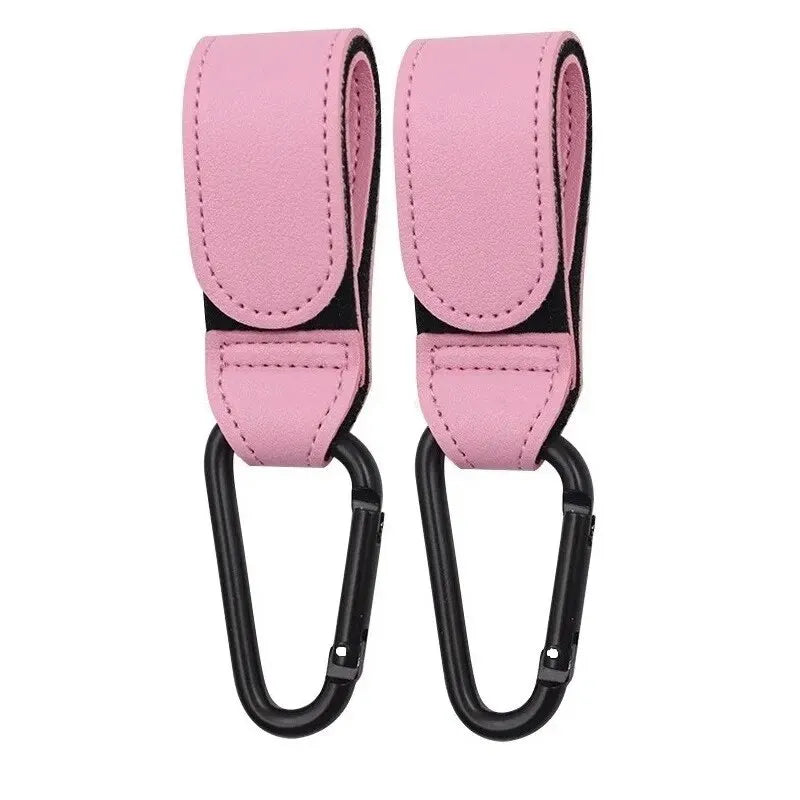 2Pcs Premium Leather Stroller Hooks – Adjustable PU Pram Clips for Diaper Bags & Baby Travel Essentials 👶👜